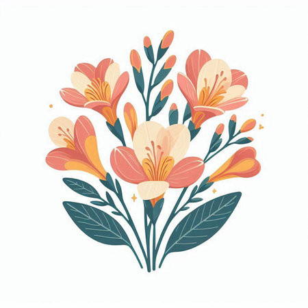 Hand drawn vector illustration of flowers in pastel colors on white backgroundのイラスト素材