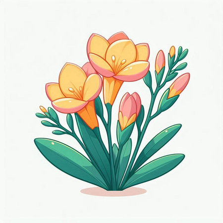 Vector illustration of a bouquet of orange freesia flowers.のイラスト素材