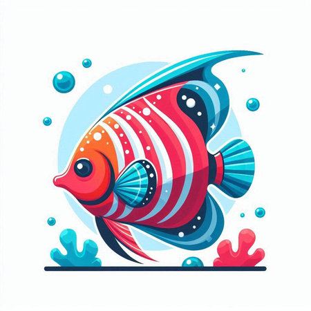 Vector illustration of a red and blue tropical fish on a white backgroundのイラスト素材