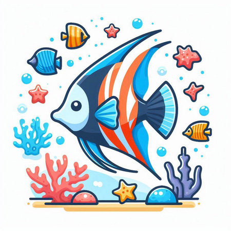 Vector illustration of cute cartoon fish on white background. Sea life.のイラスト素材