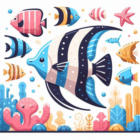 Cute cartoon fish vector illustration. Underwater world marine life.のイラスト素材