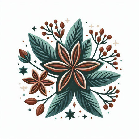 Cute christmas card with star anise and flowers. Vector illustration.のイラスト素材