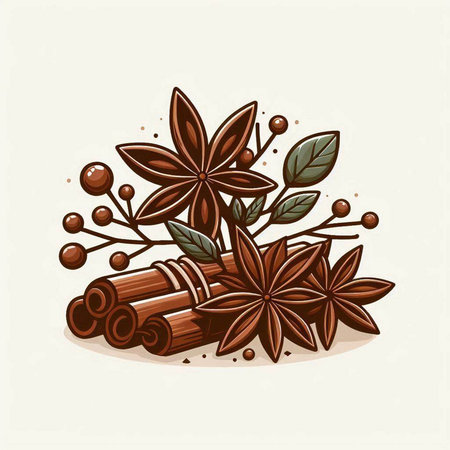 Cinnamon sticks and star anise. Vector illustration in retro style.のイラスト素材