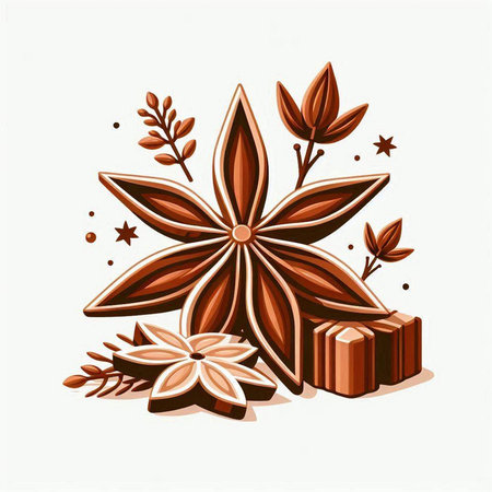 Illustration of anise star, cinnamon and cloves. Vector illustration.のイラスト素材