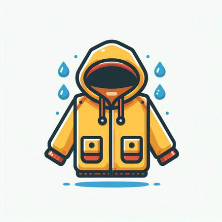 Winter jacket with hood and raindrops. Vector illustration in flat styleのイラスト素材
