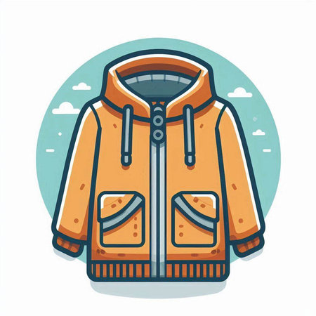 Vector illustration of a winter jacket on a white background with clouds.のイラスト素材