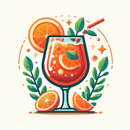 Cocktail with orange, lemon and mint. Vector illustration.のイラスト素材