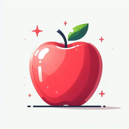 Illustration of red apple on a white background with stars. Vector illustration.のイラスト素材