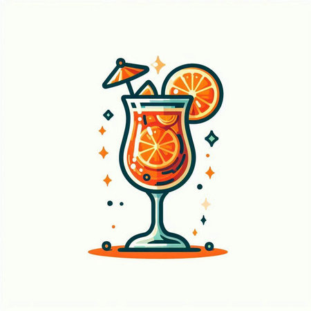 Cocktail with orange, lemon and ice. Vector illustration.のイラスト素材