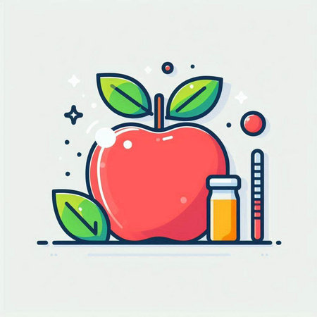 Vector illustration of apple and juice. Line art style design for web, site, advertising, banner, poster, board and print.のイラスト素材