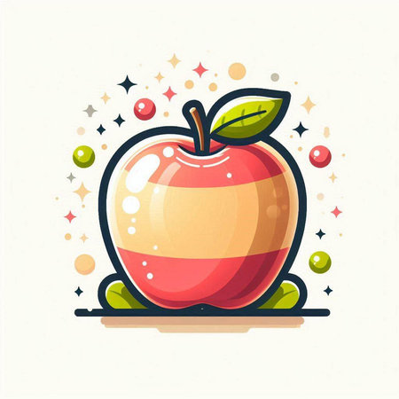 Vector illustration of colorful cartoon apple on white background. Fruit icon.のイラスト素材
