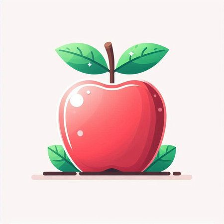 Red apple with green leaves. Vector illustration in flat cartoon style.のイラスト素材