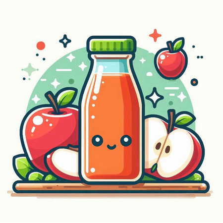 Bottle of fresh juice with apple. Vector illustration in flat styleのイラスト素材