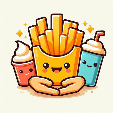 Cute french fries with ice cream. Vector cartoon character illustration.のイラスト素材