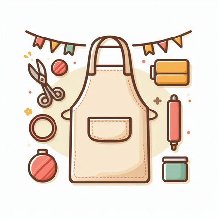 Apron with tools and accessories. Vector illustration in flat style.のイラスト素材