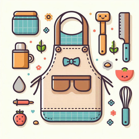 Kitchen utensils and accessories. Vector illustration in flat styleのイラスト素材