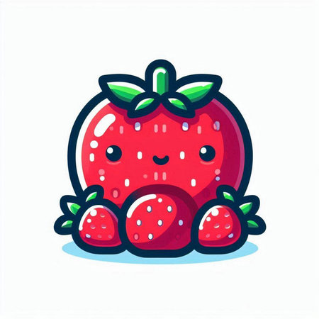 Strawberry fruit cartoon character with strawberries. Vector illustration on white background.のイラスト素材