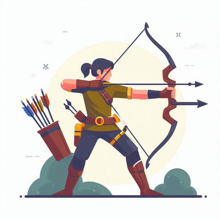 Archery archer with bow and arrow. Flat style vector illustration.のイラスト素材