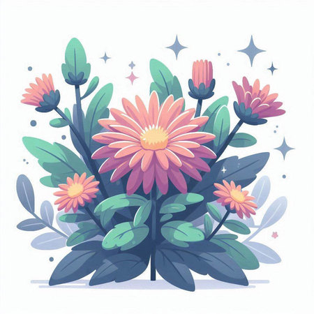 Beautiful bouquet of chrysanthemums. Vector illustration.のイラスト素材