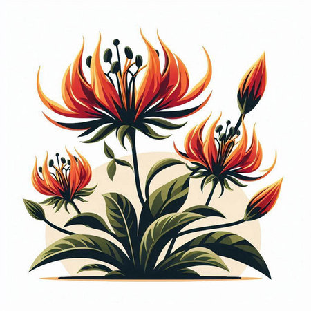 Beautiful vector illustration with stylized flowers and leaves on a white backgroundのイラスト素材