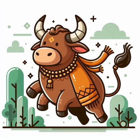 Cute cow with a wooden barrel. Vector illustration for your designのイラスト素材