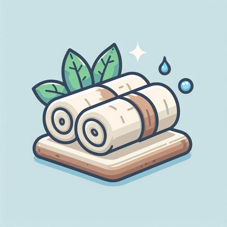Spa and wellness icons. Vector illustration of a spa towel on a wooden stand.のイラスト素材
