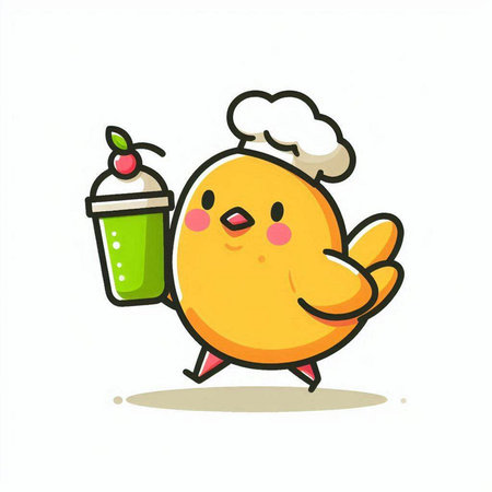 chick with a protein shake cartoon character vector illustration graphic design.のイラスト素材