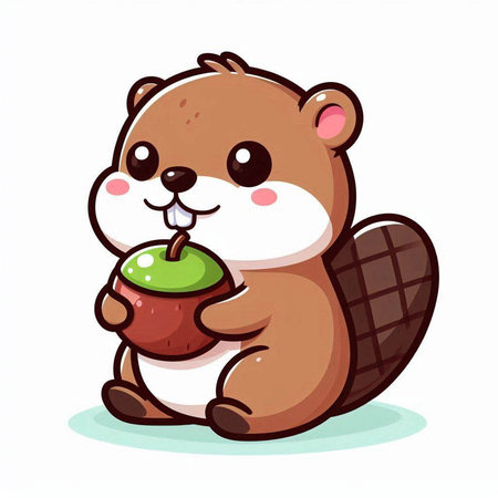 Cute beaver with an apple in his hand. Vector illustration.のイラスト素材