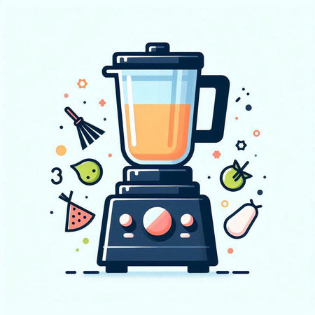Kitchen blender with vegetables and fruits. Flat design vector illustration.のイラスト素材