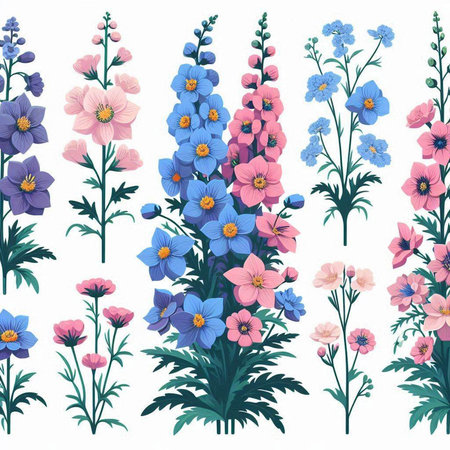 Seamless pattern with blue and pink flowers. Vector illustration.のイラスト素材