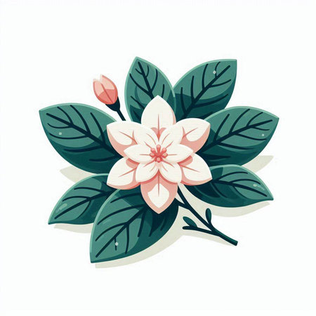 Flower with leaves on a white background. Vector illustration of a flower.のイラスト素材