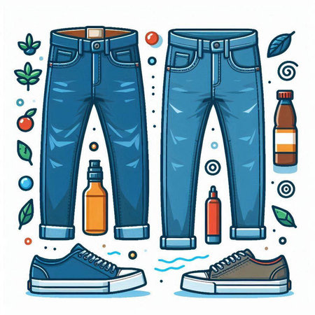 Jeans and bottles of water. Vector illustration on white background.のイラスト素材