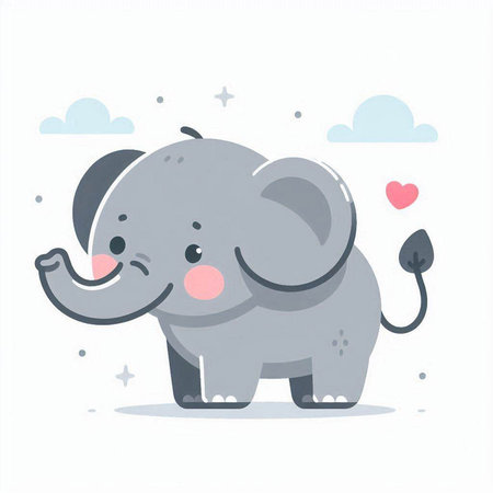 Cute cartoon elephant with heart. Vector illustration in flat style.のイラスト素材