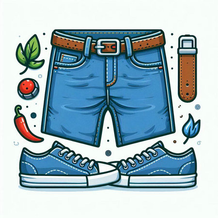 Shorts and shoes. Vector illustration of a pair of jeans.のイラスト素材