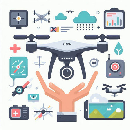 Drone, quadcopter, unmanned aerial vehicle flat vector illustration.のイラスト素材