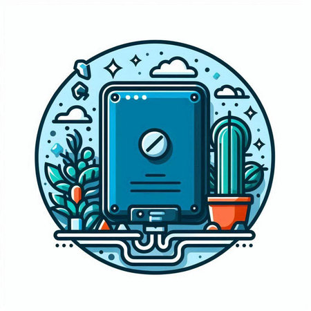 Vector illustration of a laptop in a circle with cactus and succulentsのイラスト素材