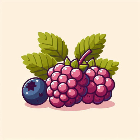 Ripe blackberry and blueberry with leaves. Vector illustration.のイラスト素材