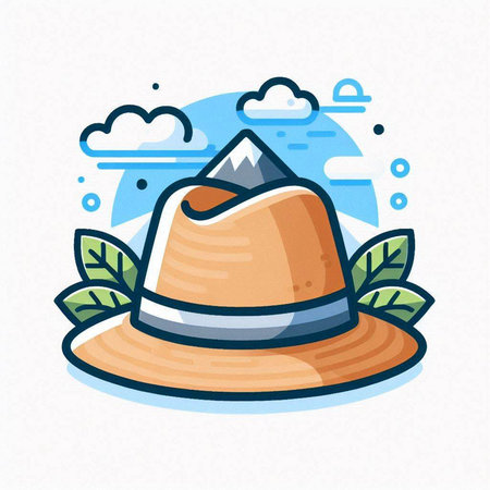 Summer hat icon. Vector illustration of a summer hat with leaves.のイラスト素材