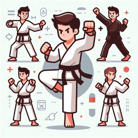 Taekwondo and taekwondo sports. Cartoon vector illustration.のイラスト素材