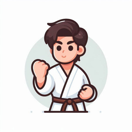 Taekwondo boy in kimono. Vector cartoon illustrationのイラスト素材