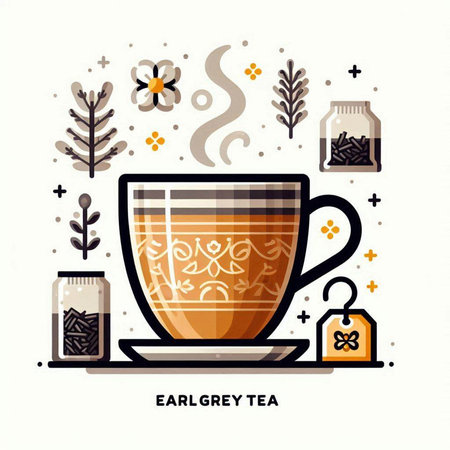 Cup of tea. Vector illustration in flat linear style on a white background.のイラスト素材