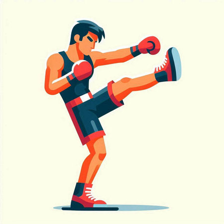 Boxer in red gloves. Vector illustration in flat cartoon style.のイラスト素材