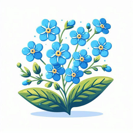 Blue forget-me-not flowers isolated on white background. Vector illustration.のイラスト素材