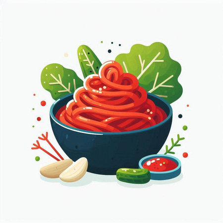 Tomato sauce in a bowl. Vegetable sauce. Vector illustration.のイラスト素材
