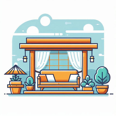 Vector illustration of a cozy house with a sofa and a bed.のイラスト素材