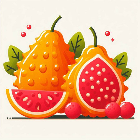 Fruit vector illustration. Cucurbita or kiwano, kiwano, kiwano, kiwano, kiwanoのイラスト素材