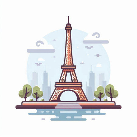 Eiffel Tower in Paris, France. Vector illustration in flat styleのイラスト素材