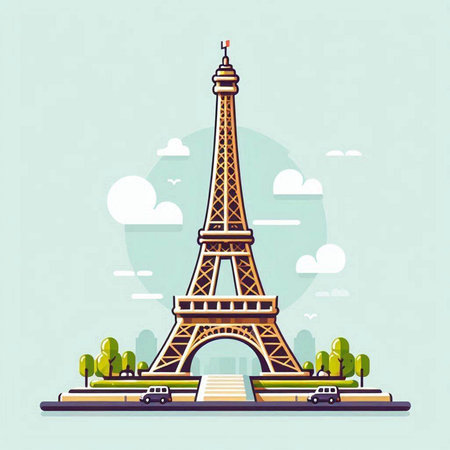 Eiffel Tower, Paris, France. Vector illustration in flat style.のイラスト素材