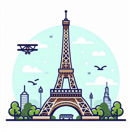 Eiffel tower in Paris, France. Vector illustration in flat styleのイラスト素材