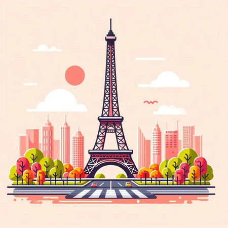 Eiffel Tower, Paris, France. Vector illustration in flat styleのイラスト素材